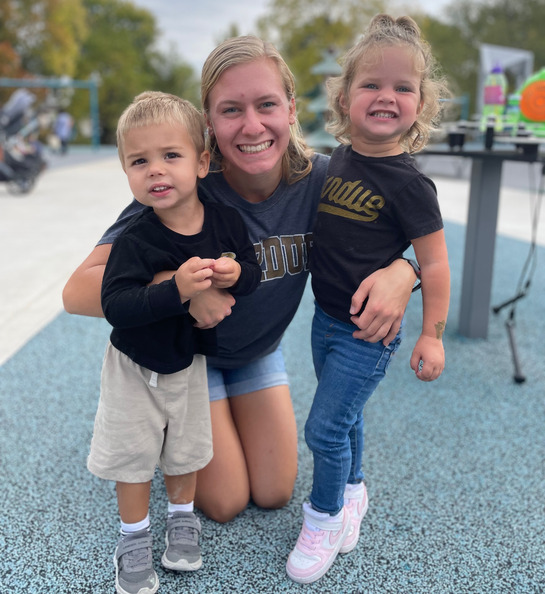 Matching Purdue shirts with two of my nanny children