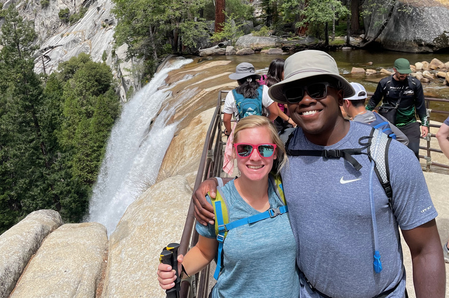 Many stairs (1000 ft) were climbed to see the top of Vernal Fall in Yosemite!