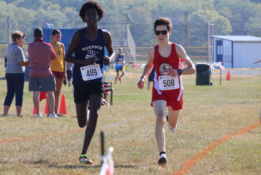 Sprinting to the finish at a cross-country meet