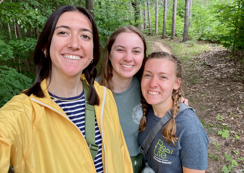 Hiking a local trail with Olivia Brower and Rachel Winkler on her visit to MI this summer