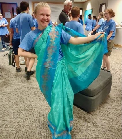 Verla models a sari at CEF training week.