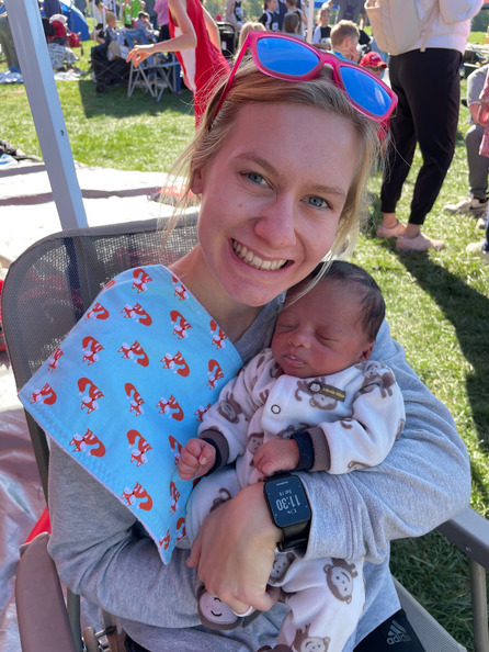 Hannah brought 2-week-old Obadiah to the championship cross-country meet.