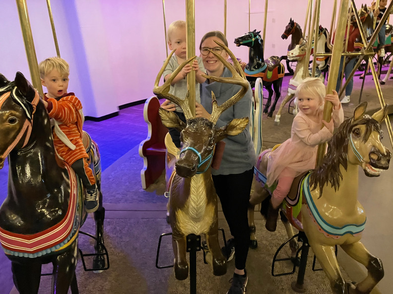 Brave grandchildren on the carousel at the Children’s Museum