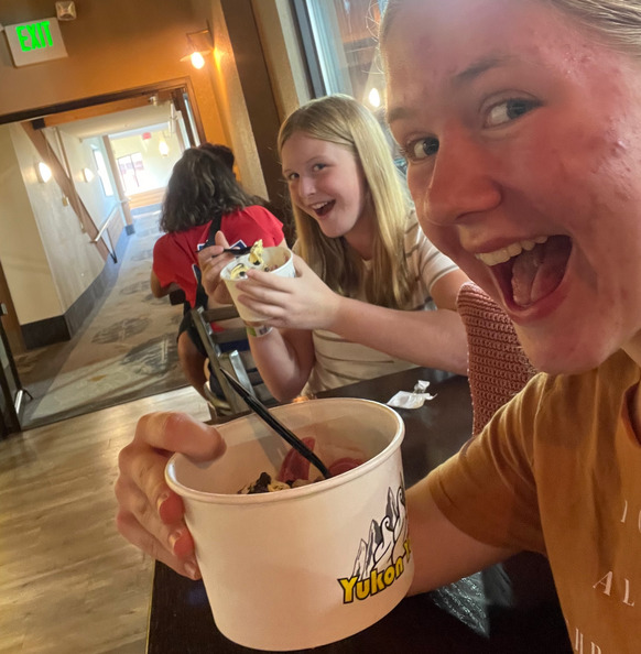Eating frozen yogurt with Selena on vacation