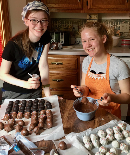 Making cake pops for Mariah’s wedding with Abby